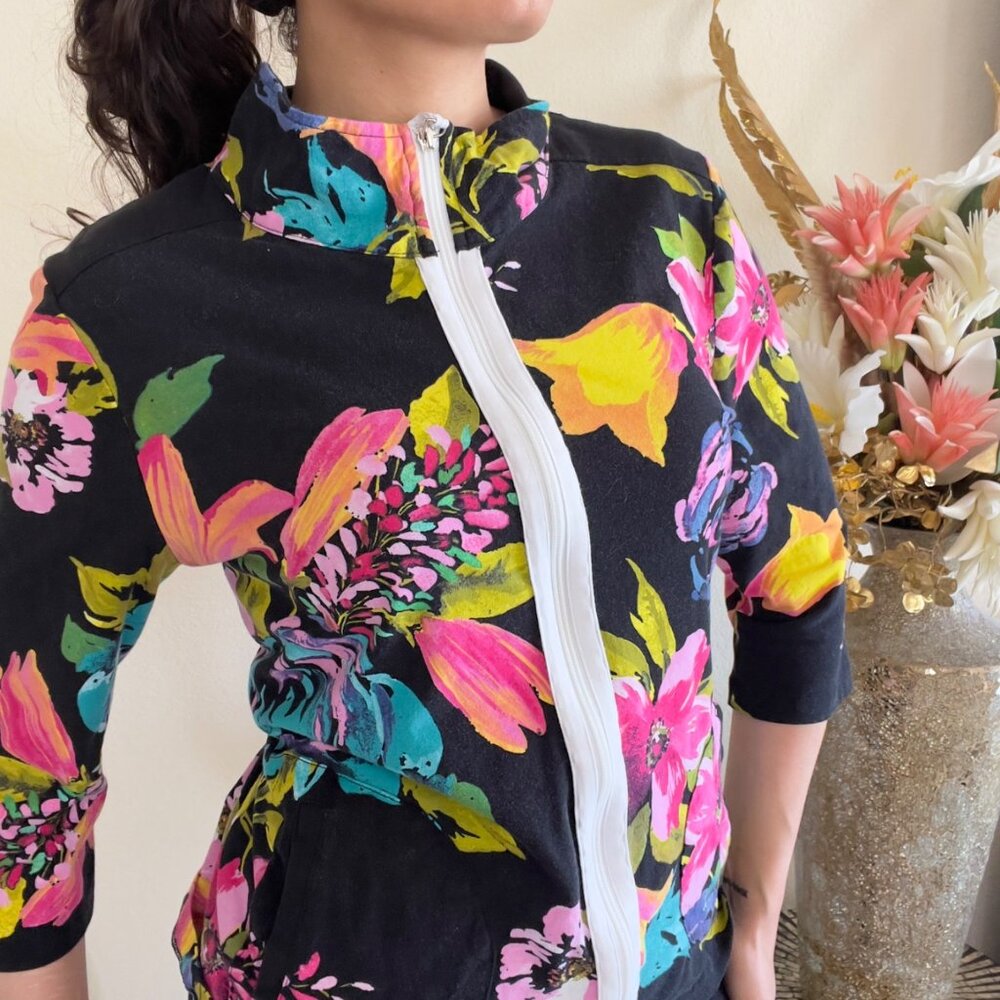 Y2K Deadstock Lightweight Floral Retro Multicolor Zip-Up Jacket - Picture 3 of 10